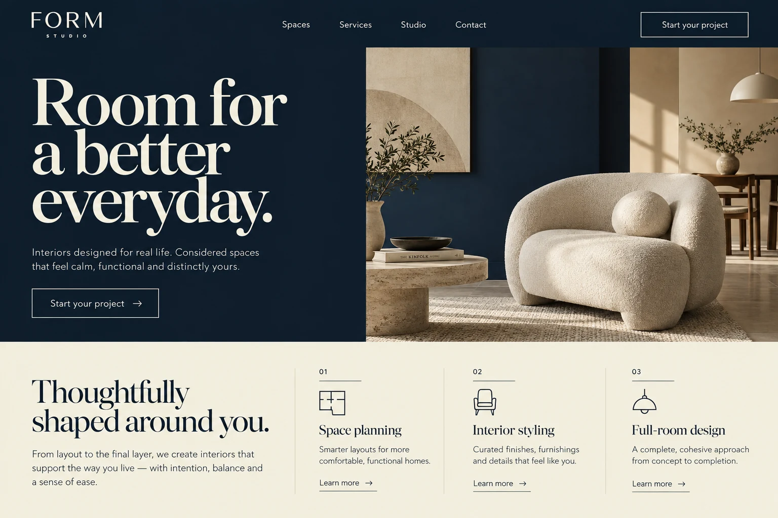 FORM Studio interior design website concept with project enquiry and services